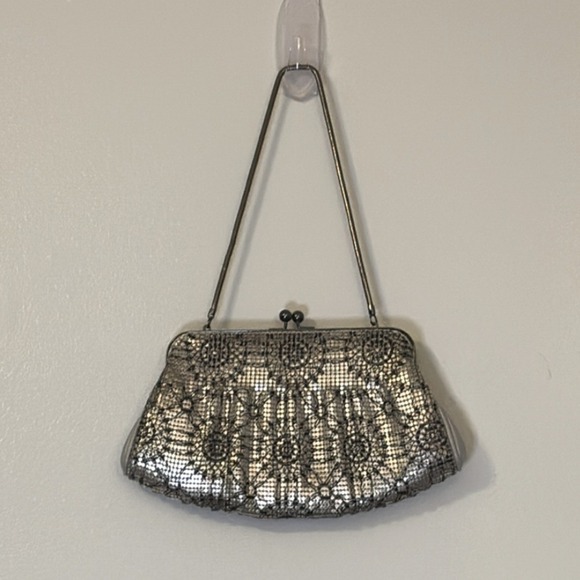 Whiting & Davis Silver and Black Lace Clutch for Evening Elegance Mesh